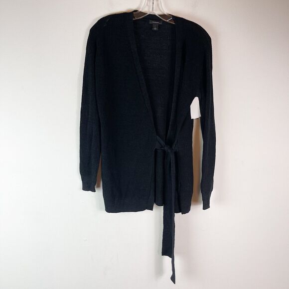 Halogen NWT Women's Ribbed Long Sleeve Side Tie Front Cardigan Sweater Black S - Picture 3 of 9